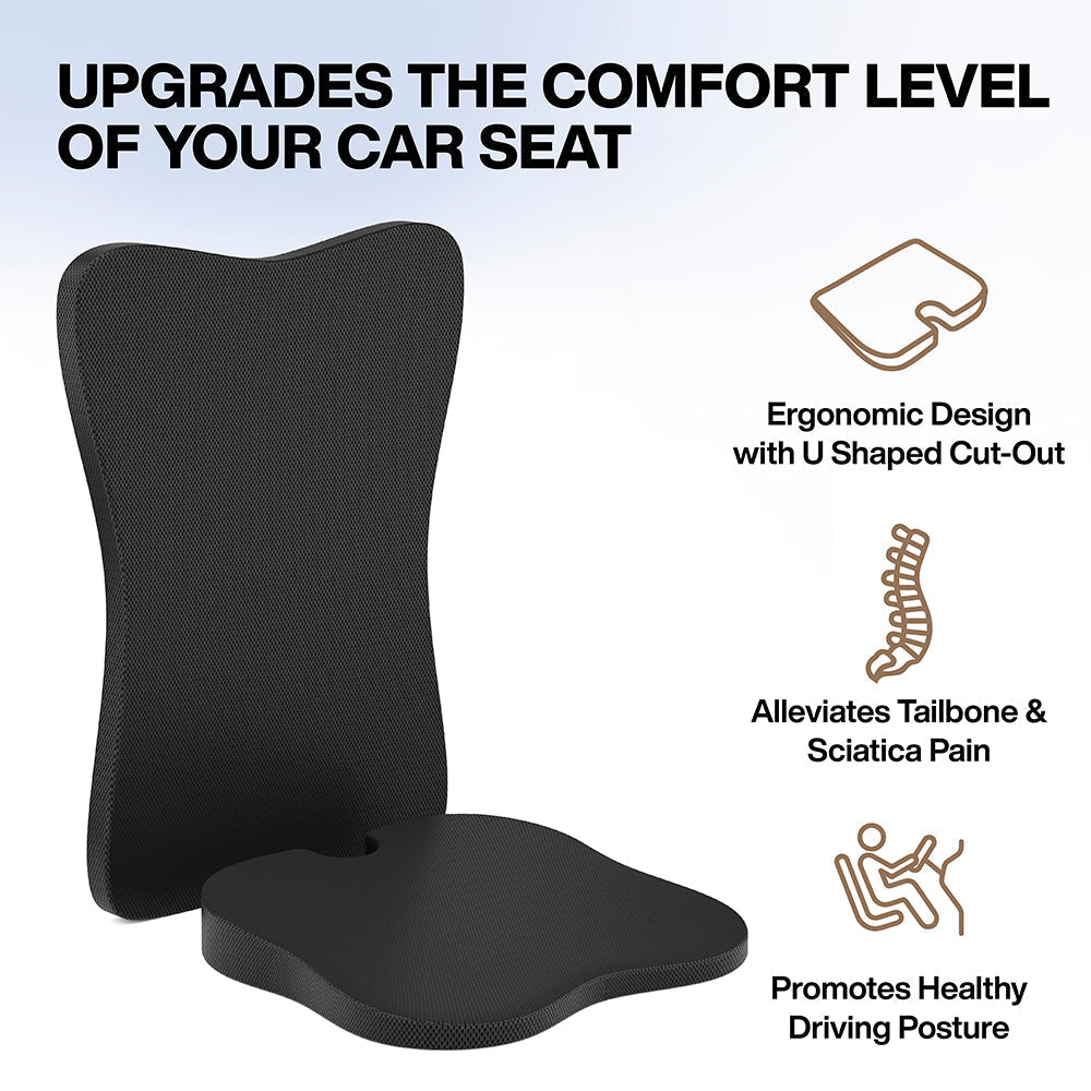 Cool Gel Memory Foam Large Car Backrest & Seat Cushion Combo for Long Drives & Daily Commute