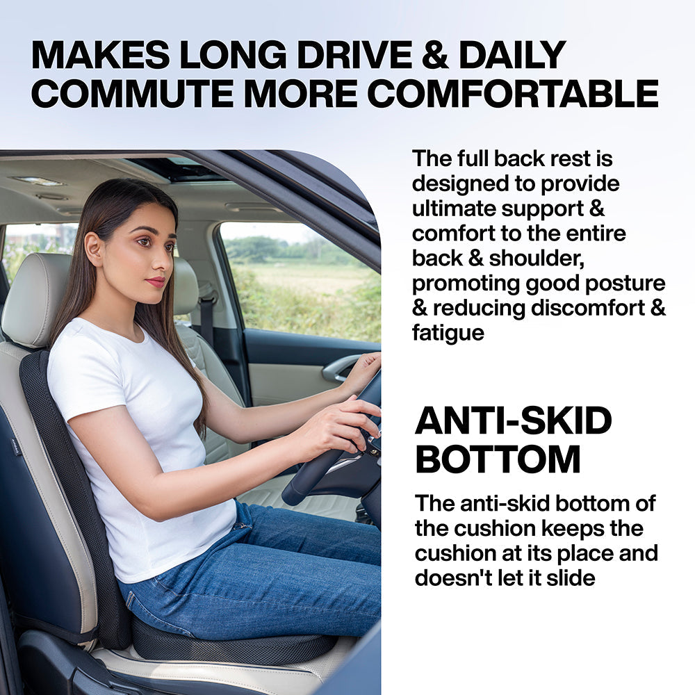 Cool Gel Memory Foam Large Car Backrest & Seat Cushion Combo for Long Drives & Daily Commute