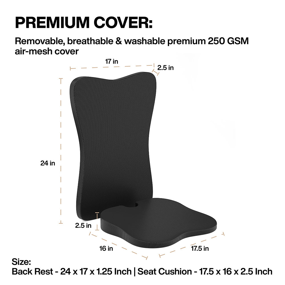Cool Gel Memory Foam Large Car Backrest & Seat Cushion Combo for Long Drives & Daily Commute
