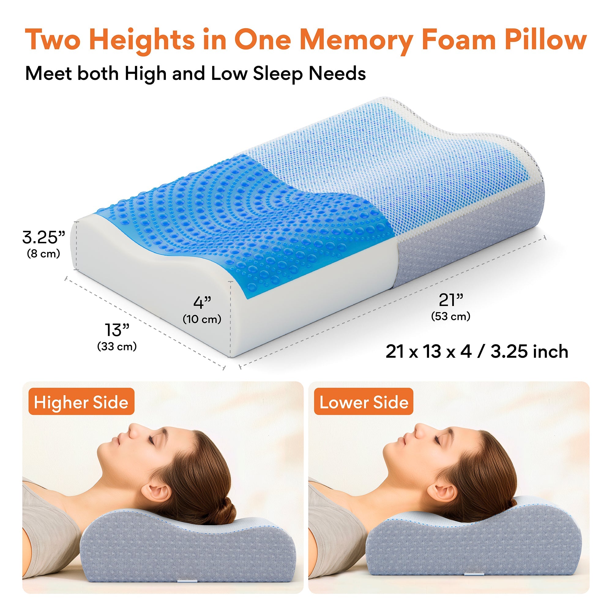 Cool Gel & Memory Foam Cervical Pillow for Neck Pain