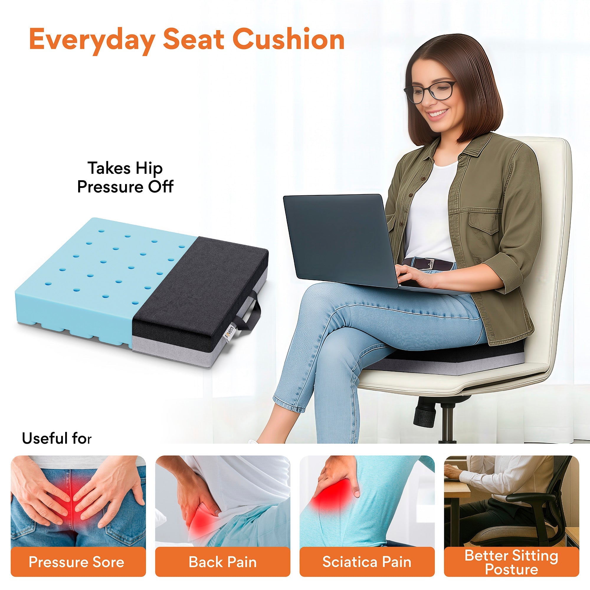 Ventilation Seat Cushion with Innovation Heat Dissipation Design, Anti-Pressure Sore Chair Cushion
