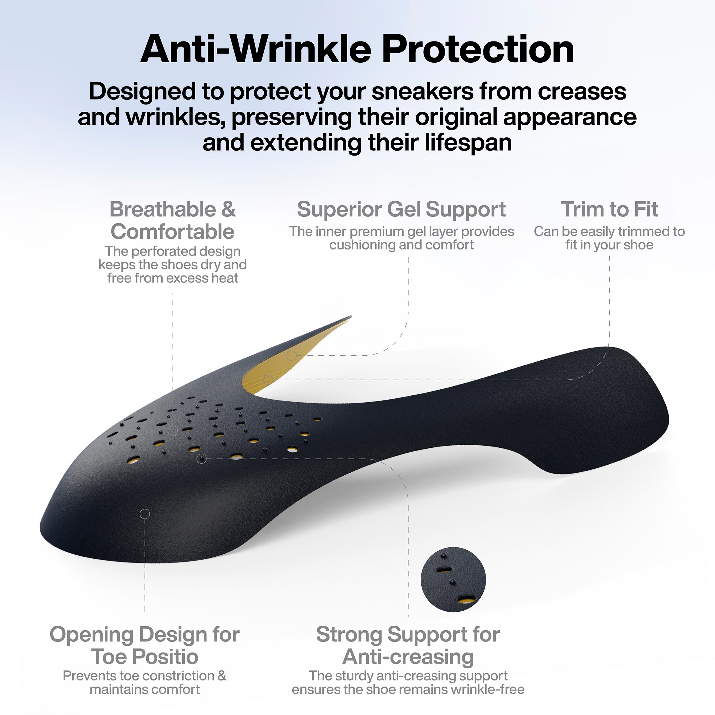 Two Layer Anti-Wrinkle Shoe Protection Guards with Gel Comfort Layer Inside